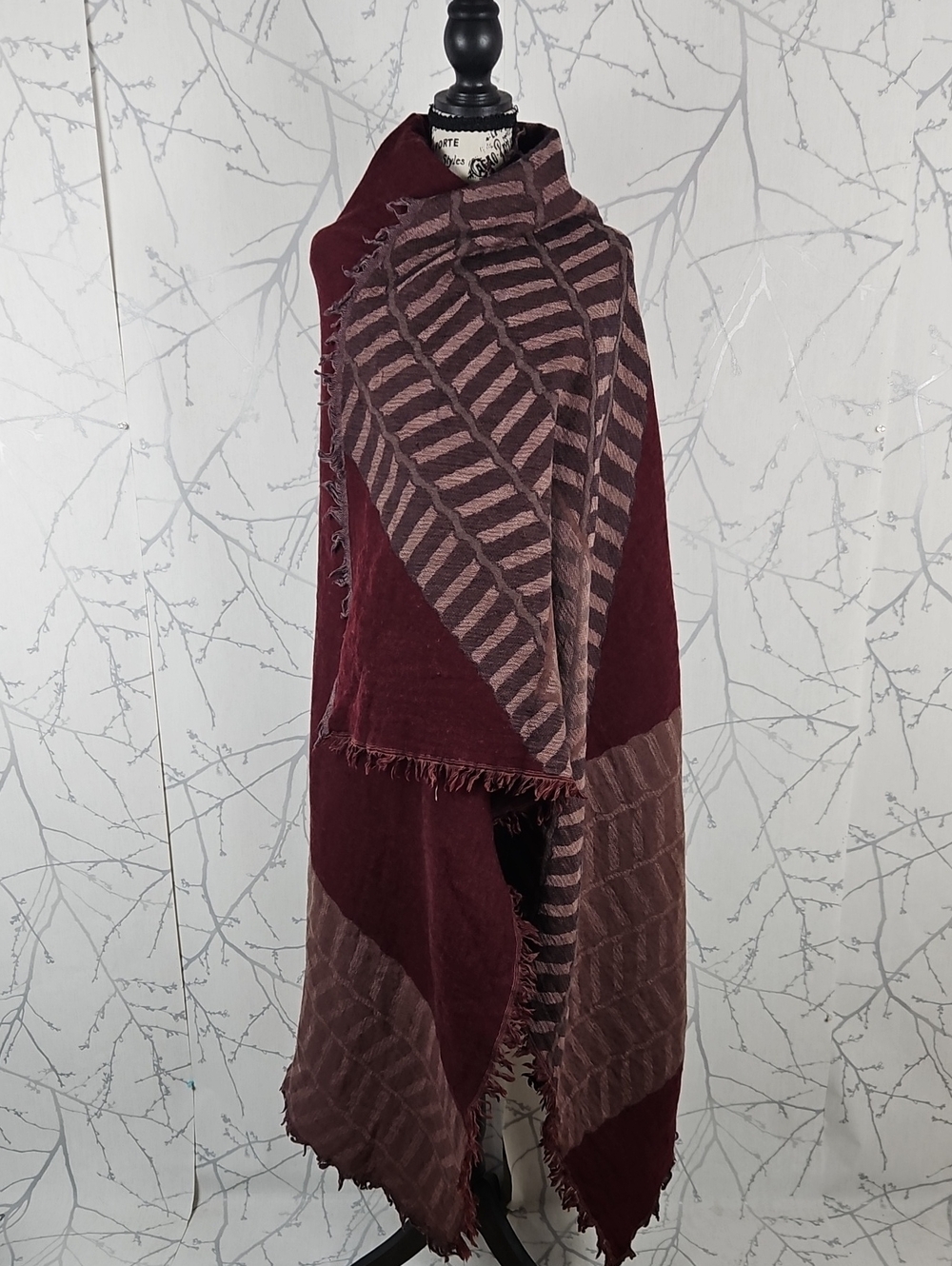 Wilfred Maroon 100% Wool Patchwork Print Blanket Scarf